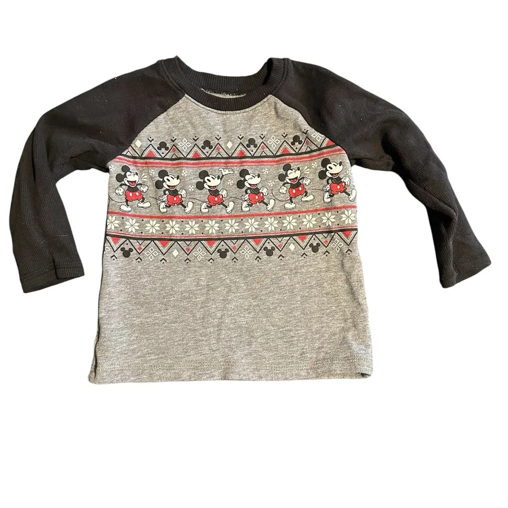 Disney Grey & Black Mickey Mouse Raglan Long-Sleeve Tee